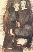 Two Girls on Fringed Blanket (mk12), Egon Schiele